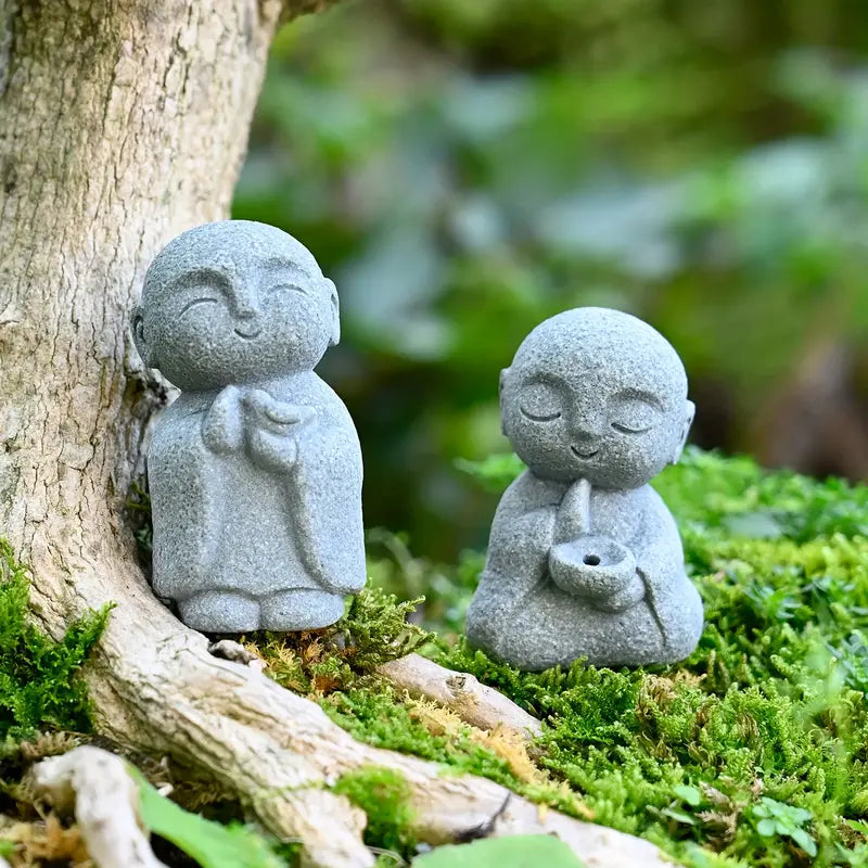 Peaceful Monk Meditation Statue Set (2pcs)