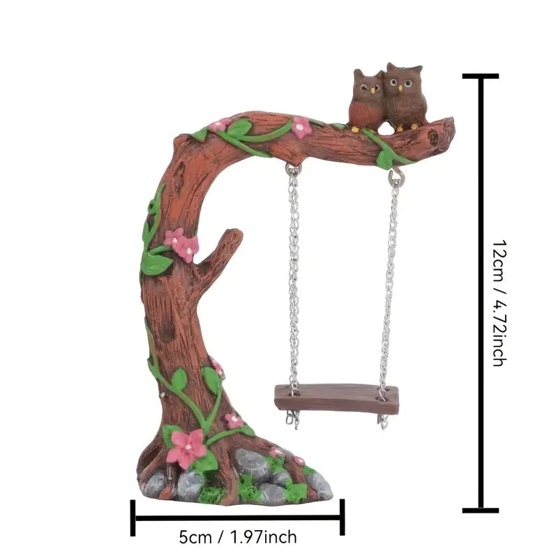 Whimsical Resin Owl Swing Garden Ornament