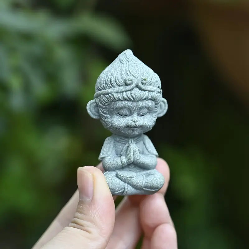 Miniature Prayer Monkey Zen Statue Figurine