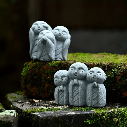 Smiling Praying Monk Statue Set (2pcs)