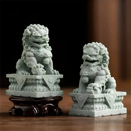 Vintage Palace Green Sandstone Lion Pair
