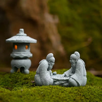 Elderly Go Players Hand-Carved Stone Statue