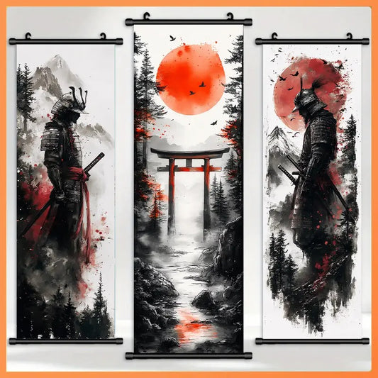 Serene Mountain Crane Scroll Set | Traditional Japanese Wall Art (4-Piece)