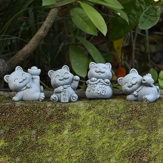 KaizenScrolls™ Lucky Cat Handcrafted Stone Figurines