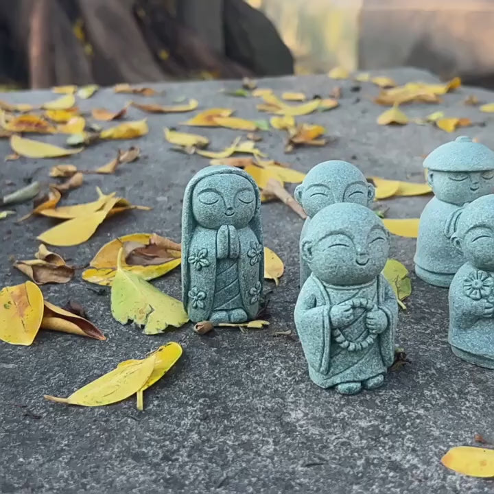 KaizenScrolls™ Handcrafted Stone Zen Jizo Statue Full Set